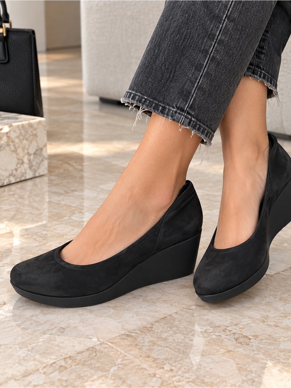 Arche Black Suede Wedge Booties Women’s US  EUR 38.5 Comfortable Designer Sho